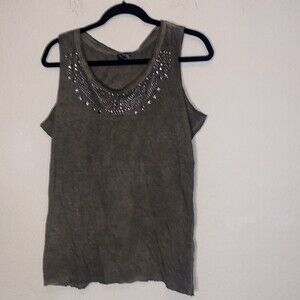 New rock grunge goth green stars studs womens tank L baddie biker distressed